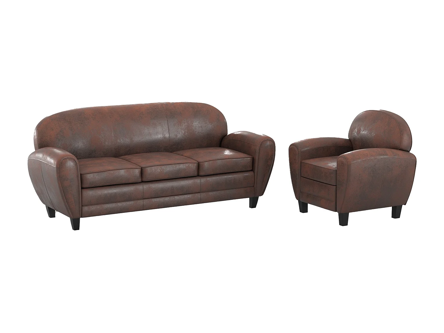 Ensemble canapé et fauteuil marron vieilli 4 places - Club