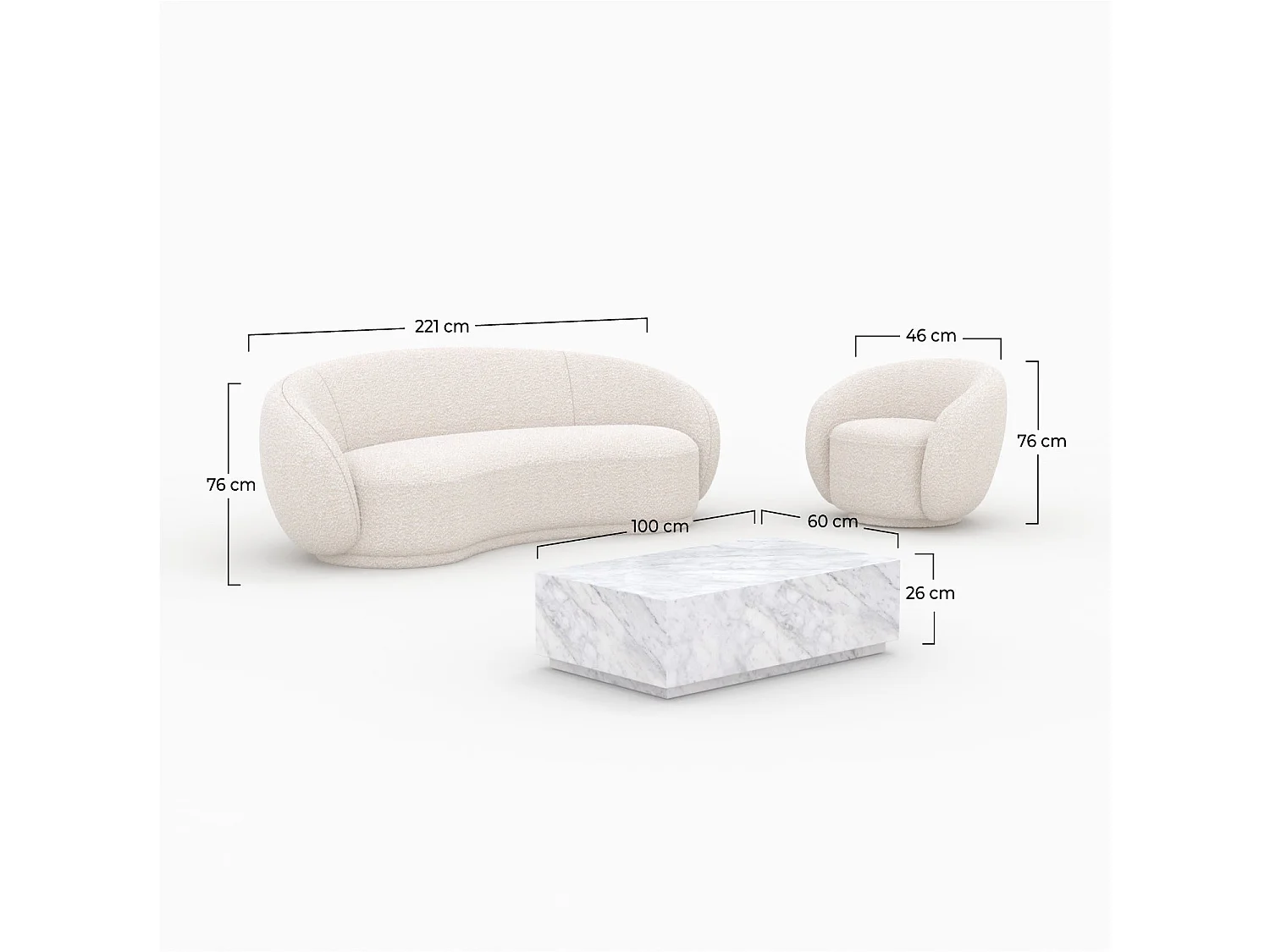 Ensemble canapé, fauteuil et table basse 4 personnes - Izaé