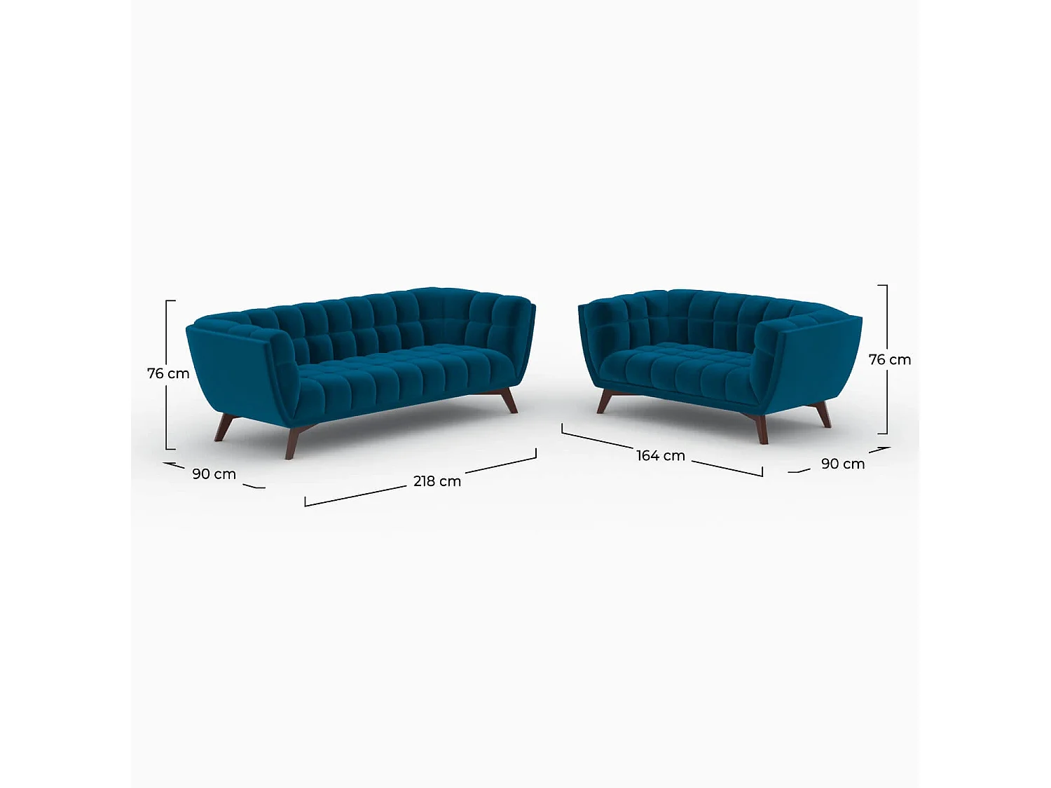 Paquete de sofás de terciopelo azul 5 plazas - Mona