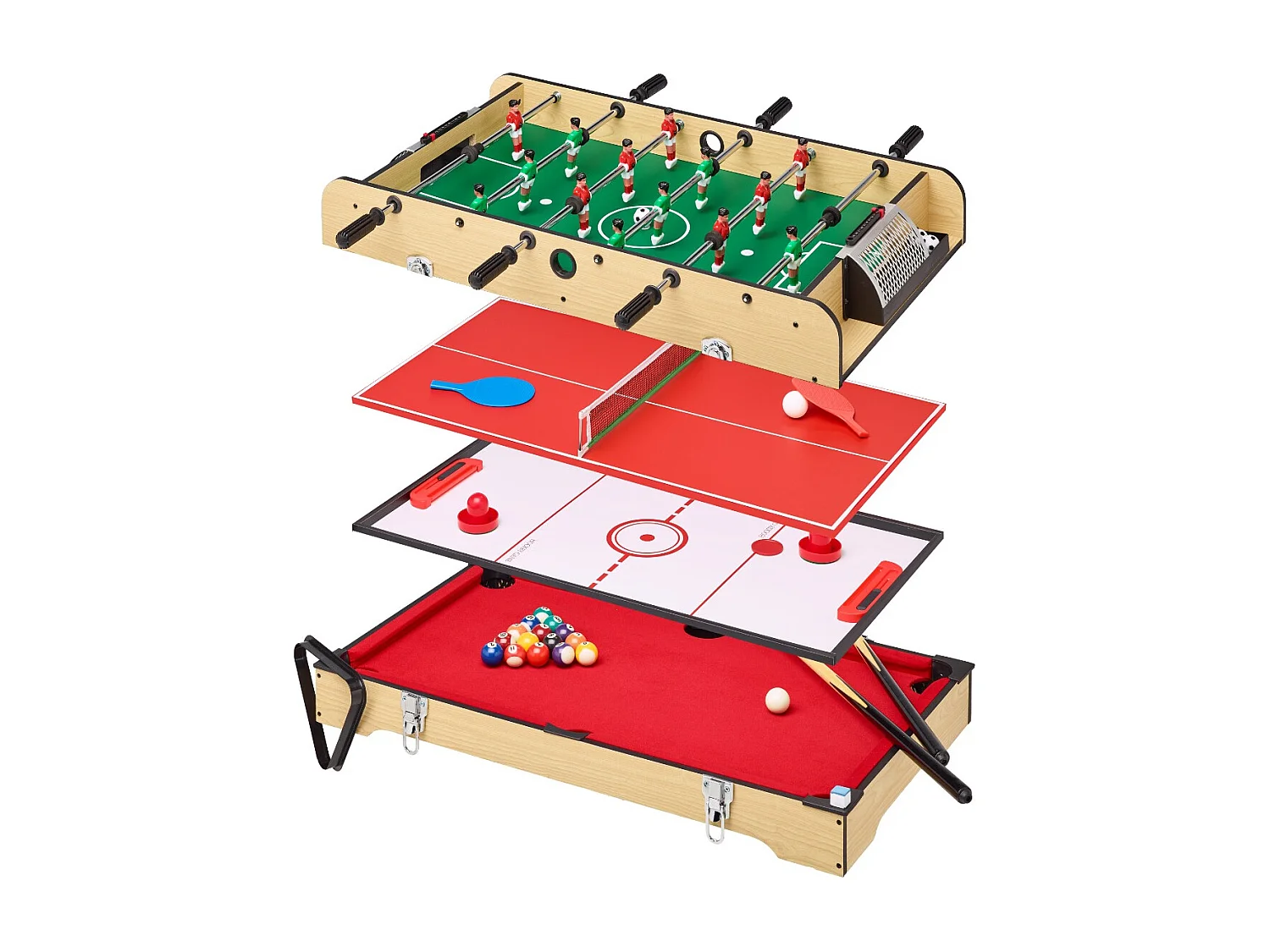 Table multi jeux 4 en 1 - Babyfoot barres télescopiques - Billard - Ping Pong - Hockey