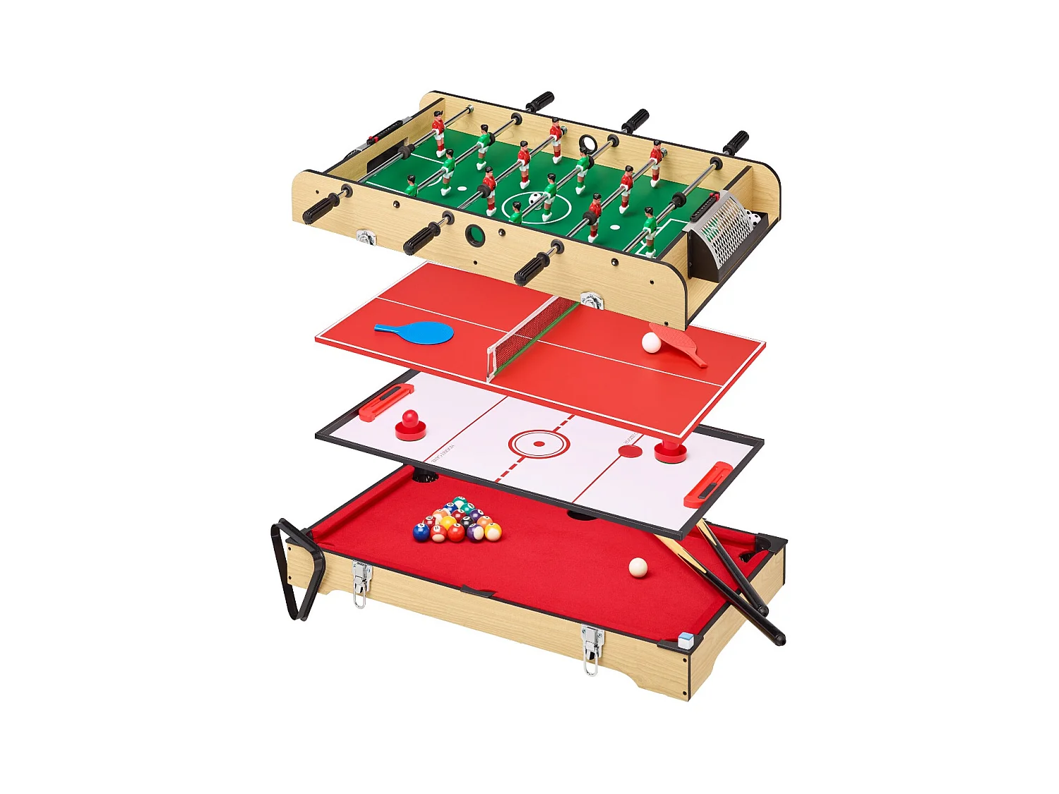 Table multi jeux 4 en 1 - Babyfoot barres télescopiques - Billard - Ping Pong - Hockey