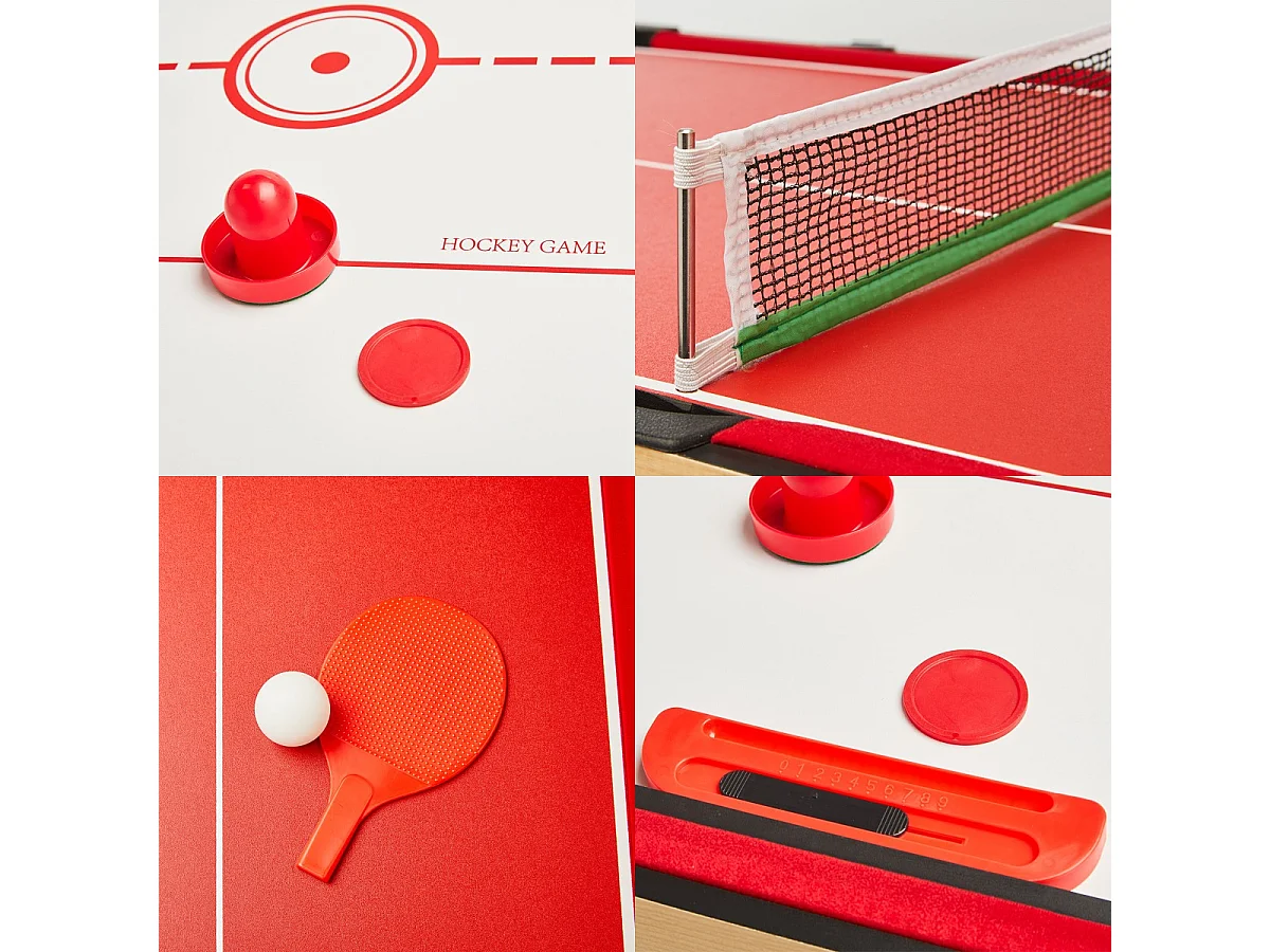 Table multi jeux 4 en 1 - Babyfoot barres télescopiques - Billard - Ping Pong - Hockey