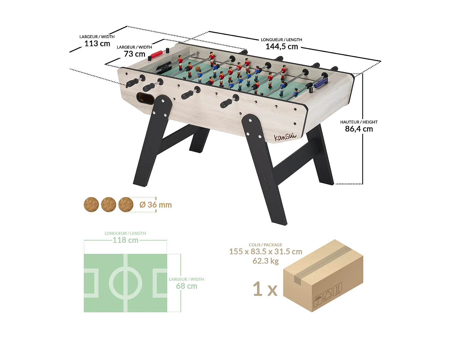 Babyfoot Senior Prémonté - Robuste - Barres télescopiques - 2 à 4 joueurs