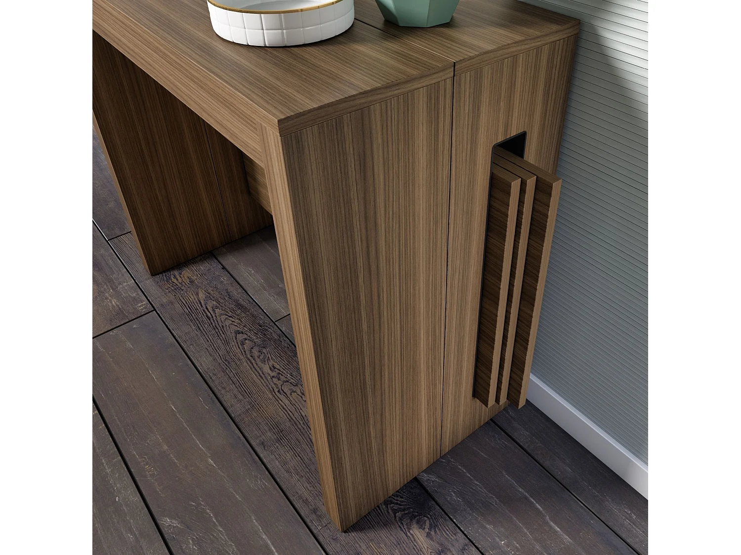 Ausziehbarer Esstisch - 3 Einlegeplatten - Nussbaum-Optik - 44 - 186 cm - ROMA