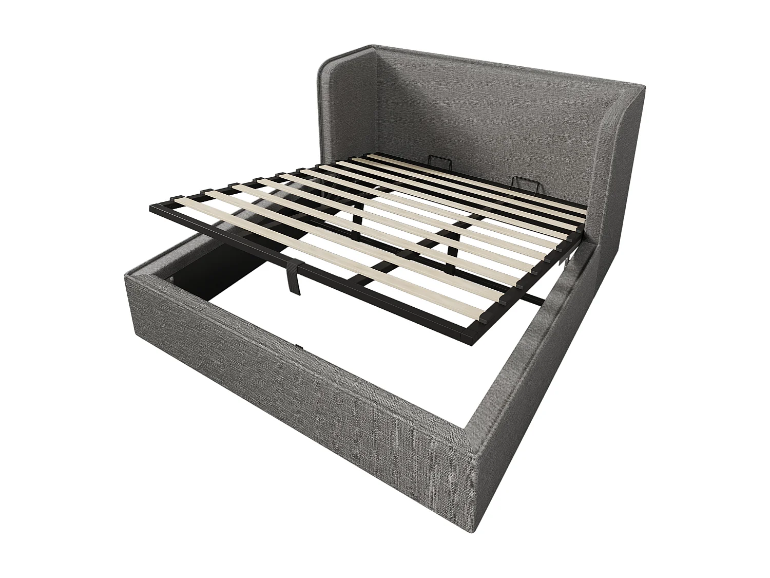 Letto contenitore imbottito 180×200 cm con testiera ampia - tessuto di lino - con rete a doghe - Grigio