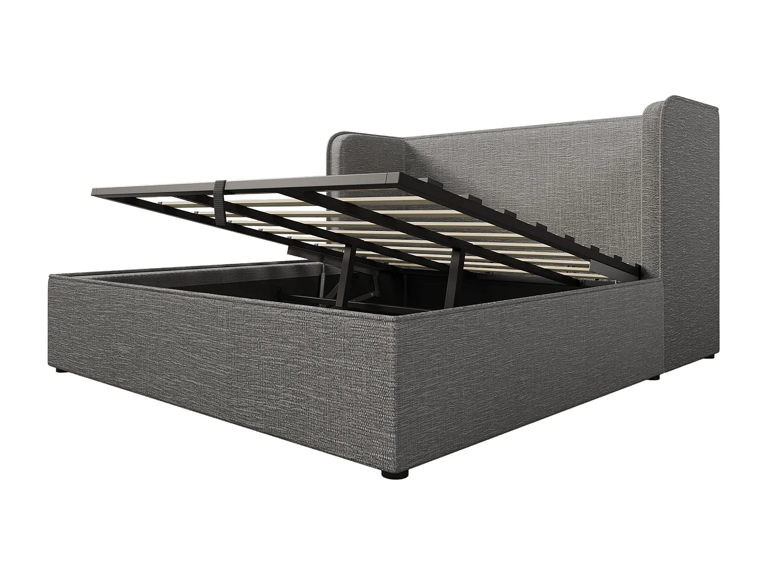Gestoffeerd opbergbed 180×200cm met breed hoofdeinde - linnen stof - met lattenbodem - Grijs