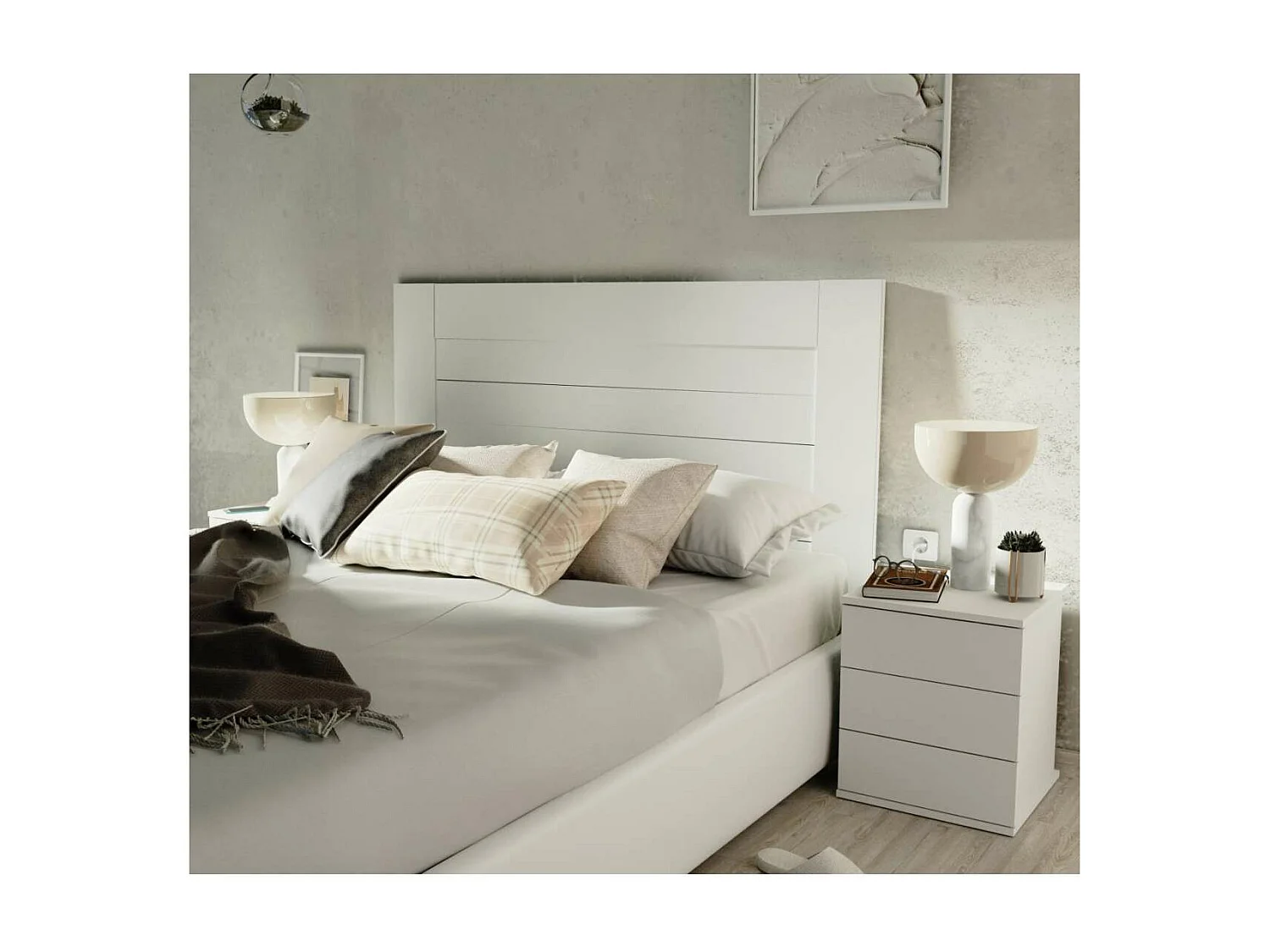 Cabecero para cama matrimonio Aroa acabado blanco, 120cm(altura) 164cm(ancho).