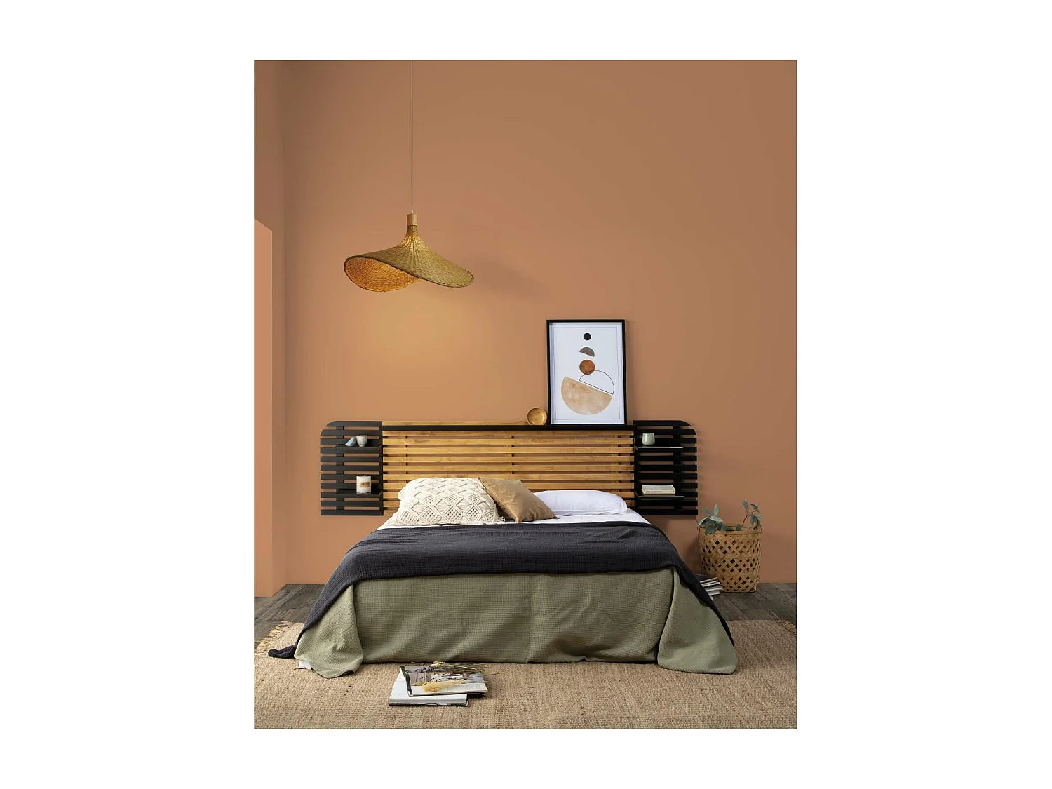 Cabecero Dama para cama matrimonio acabado cera negro fondo: 23.4 cm  Ancho: 240 cm  Alto: