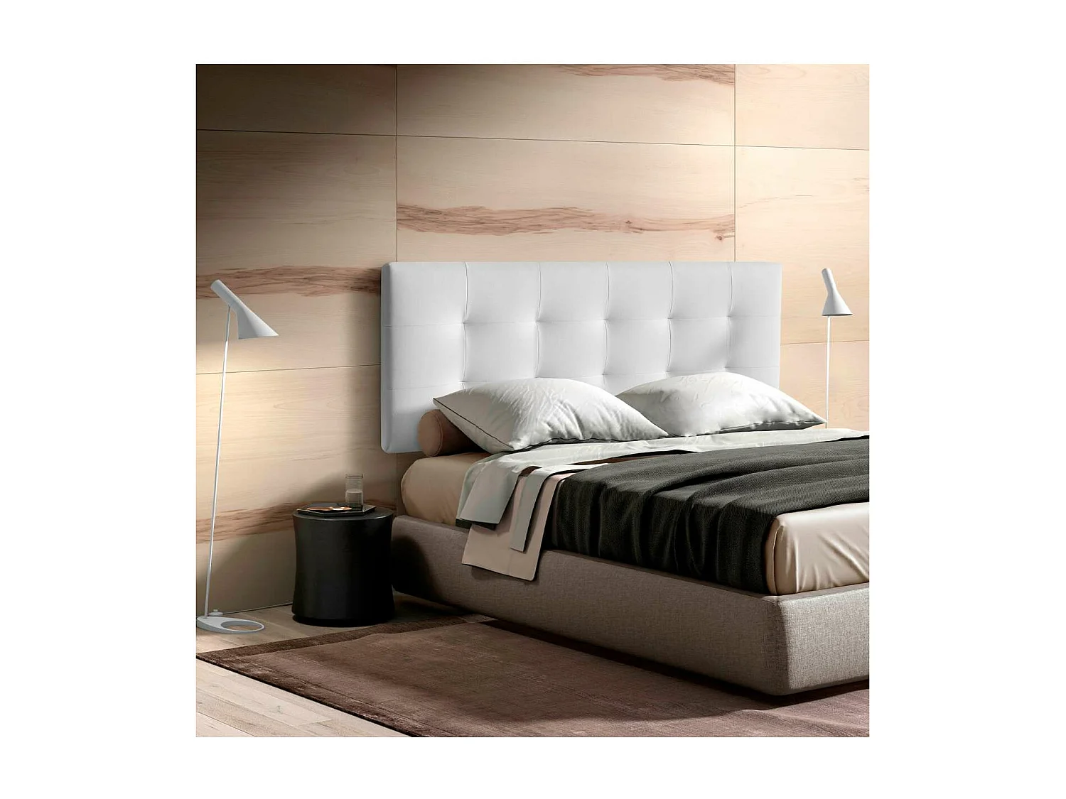 Cabecero Mila para colchón de 150cm tapizado en blanco, 160cm(ancho) 60cm(alto) 9cm(fondo