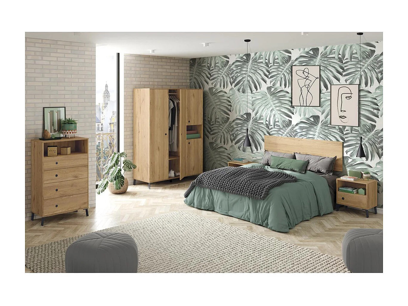 Cabecero Camila en acabado de color roble 50 cm(alto)160 cm(ancho)