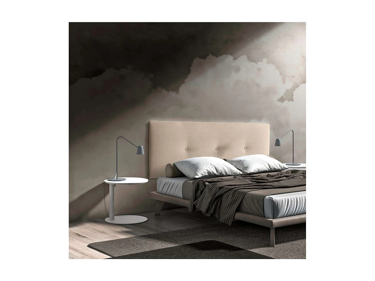 Cabecero matrimonio de 160cm Adriana tapizado beige claro, 160cm(ancho) 60cm(alto) 4cm(fon