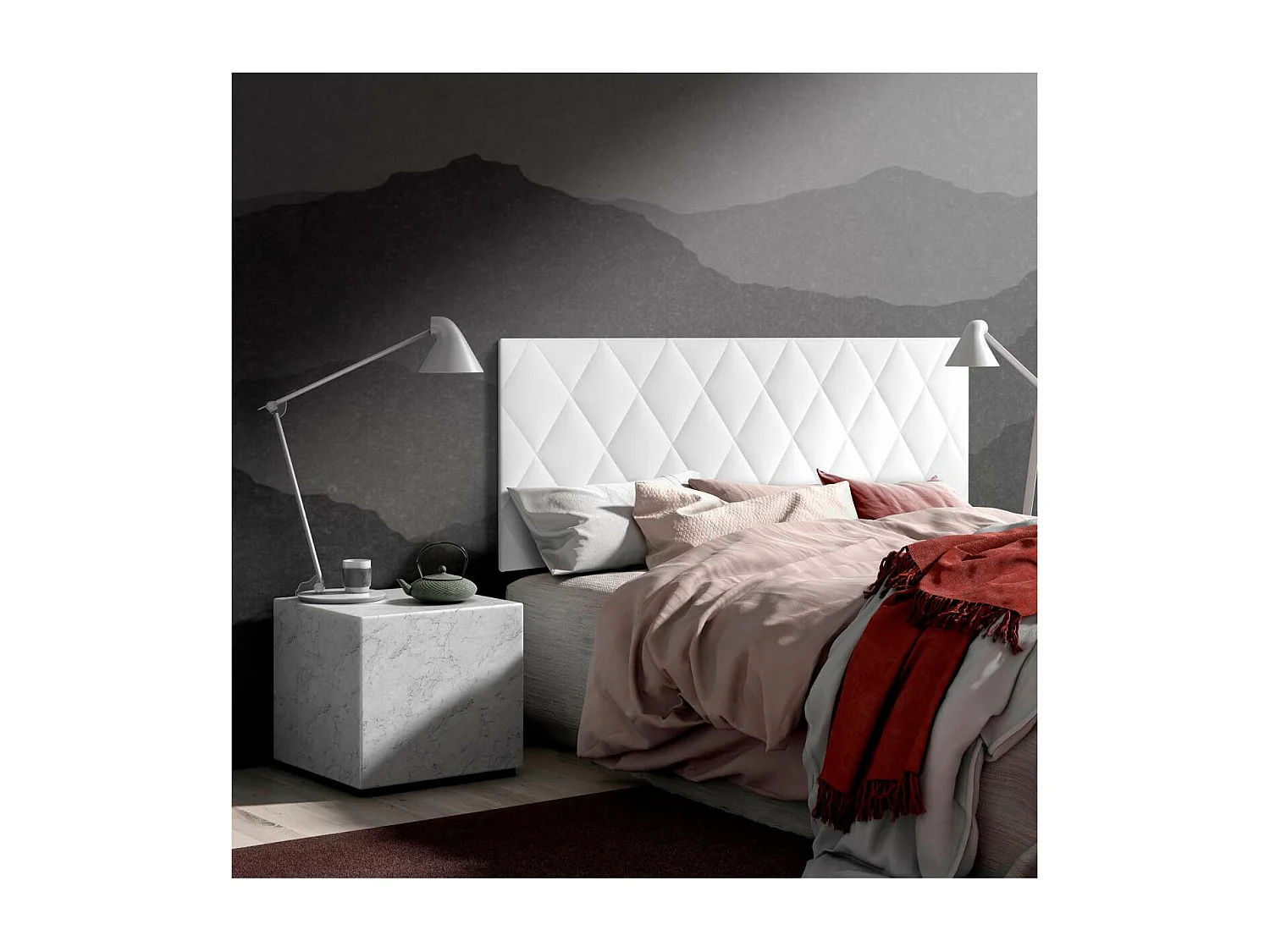 Cabecero para colchón de 150cm Marisa tapizado blanco, 160cm(ancho) 60cm(alto) 3.5cm(fond