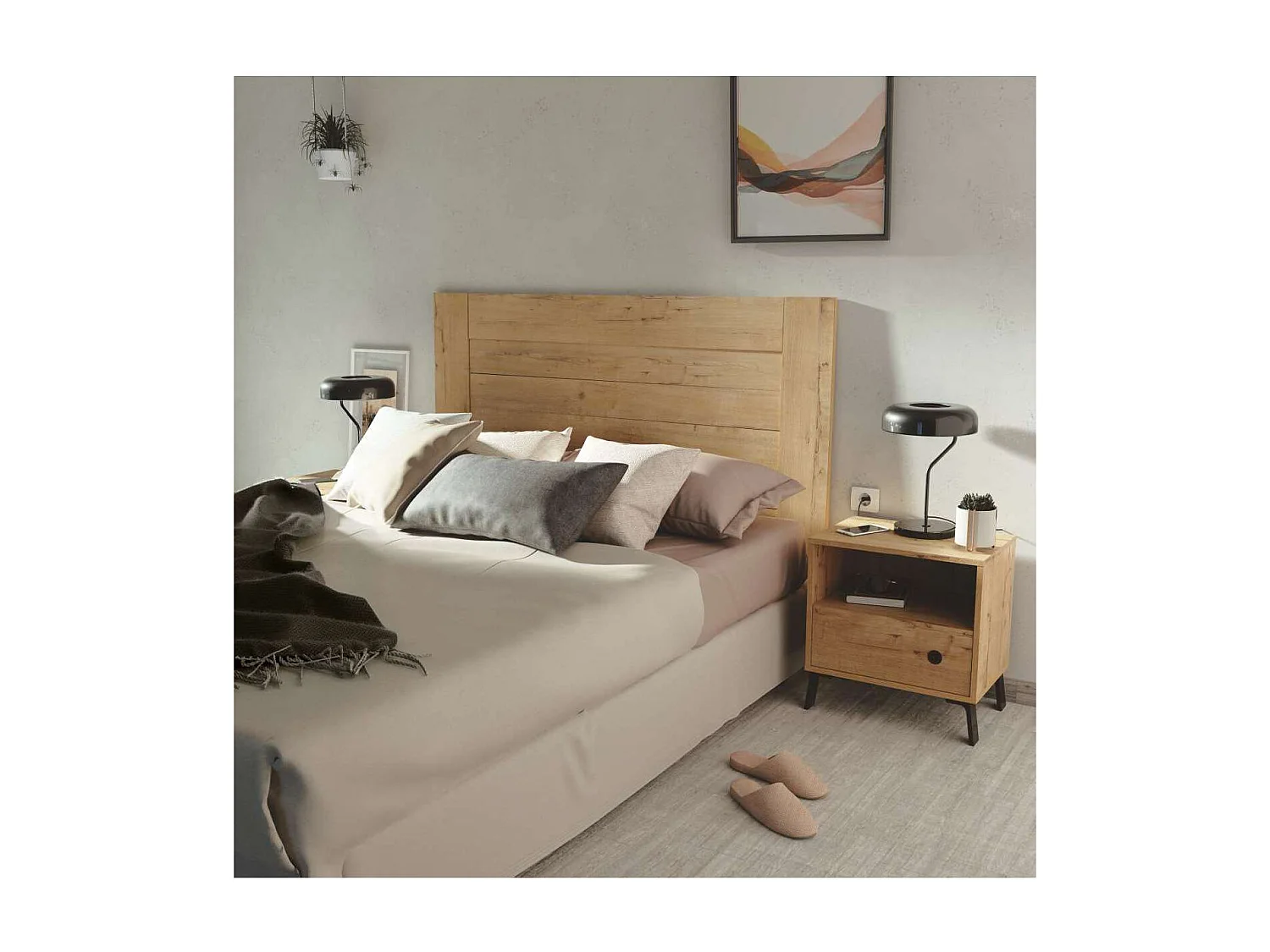 Cabecero para cama matrimonio Aroa acabado roble gold, 106cm(altura) 164cm(ancho).