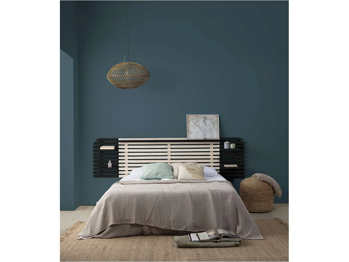 Cabecero Dama para cama matrimonio acabado cera blanca/negro fondo: 23.4 cm  Ancho: 240 cm