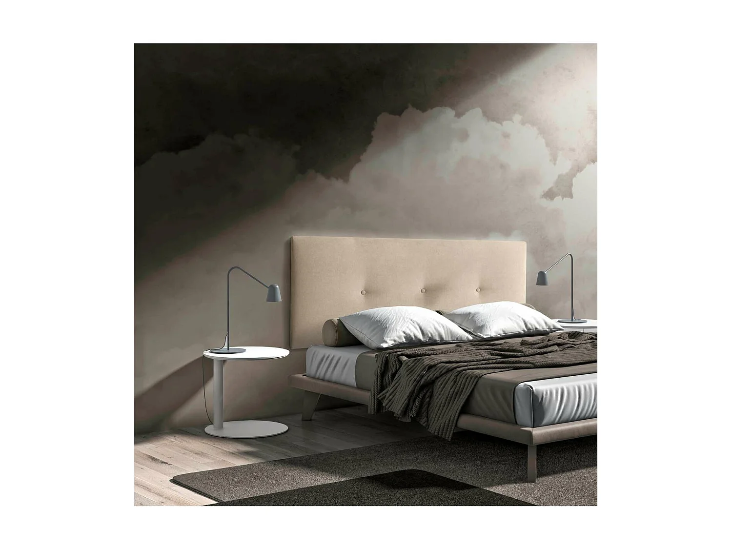 Cabecero matrimonio de 150cm Adriana tapizado beige claro en varios tamaños, 150cm(ancho)