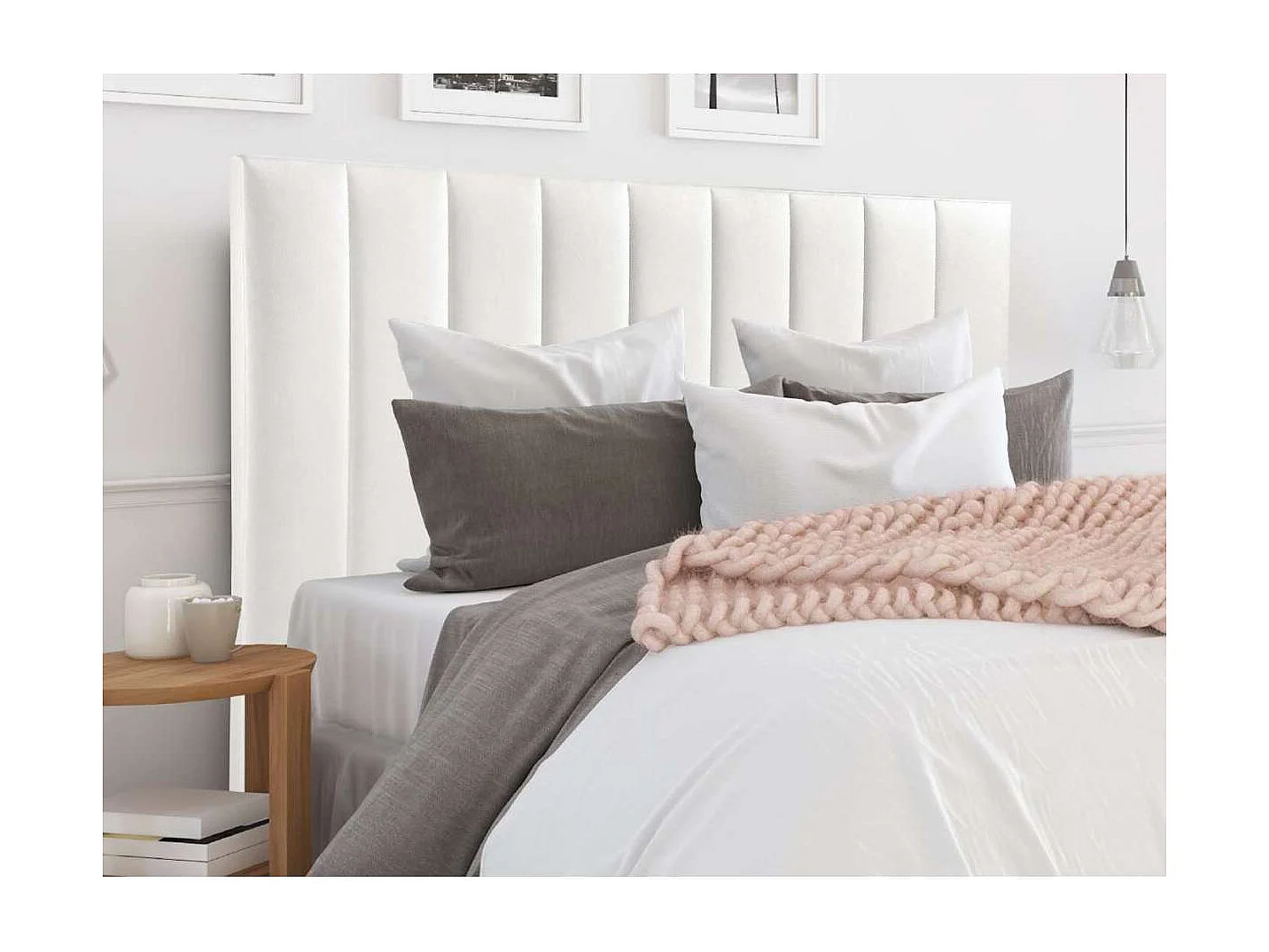 Cabecero Turín tapizado en polipiel Azahar 00 blanco. 130cm(alto) 160cm(ancho) 7cm(fondo)