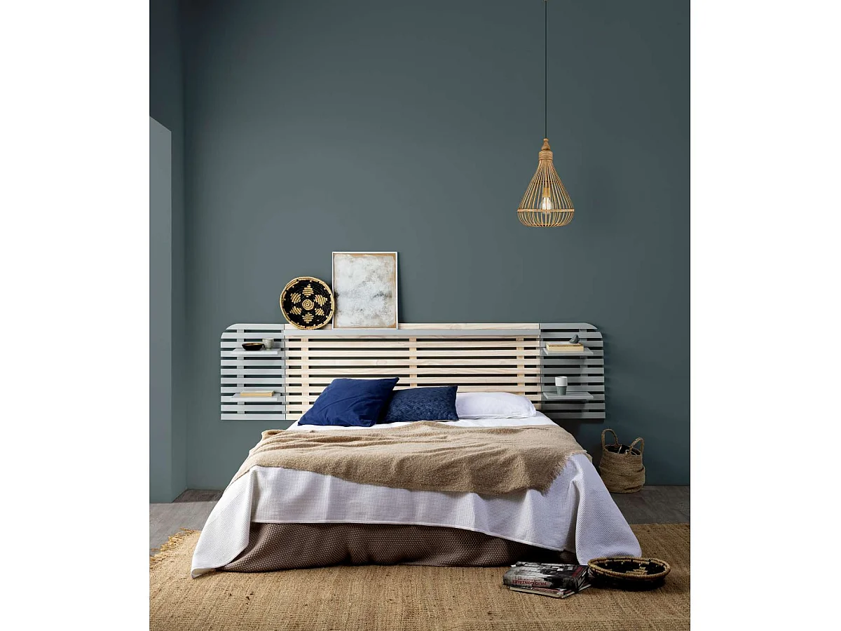 Cabecero Dama para cama matrimonio acabado cera blanca/gris fondo: 23.4 cm  Ancho: 240 cm