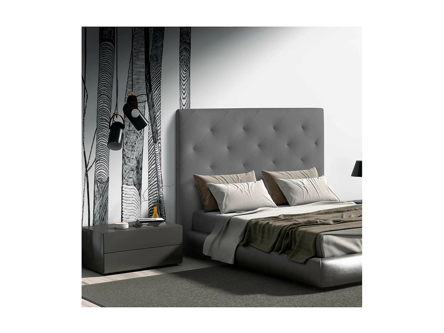 Cabecero Nadia para colchón de 150cm tapizado gris, 160cm(ancho) 120cm(alto) 9cm(fondo)