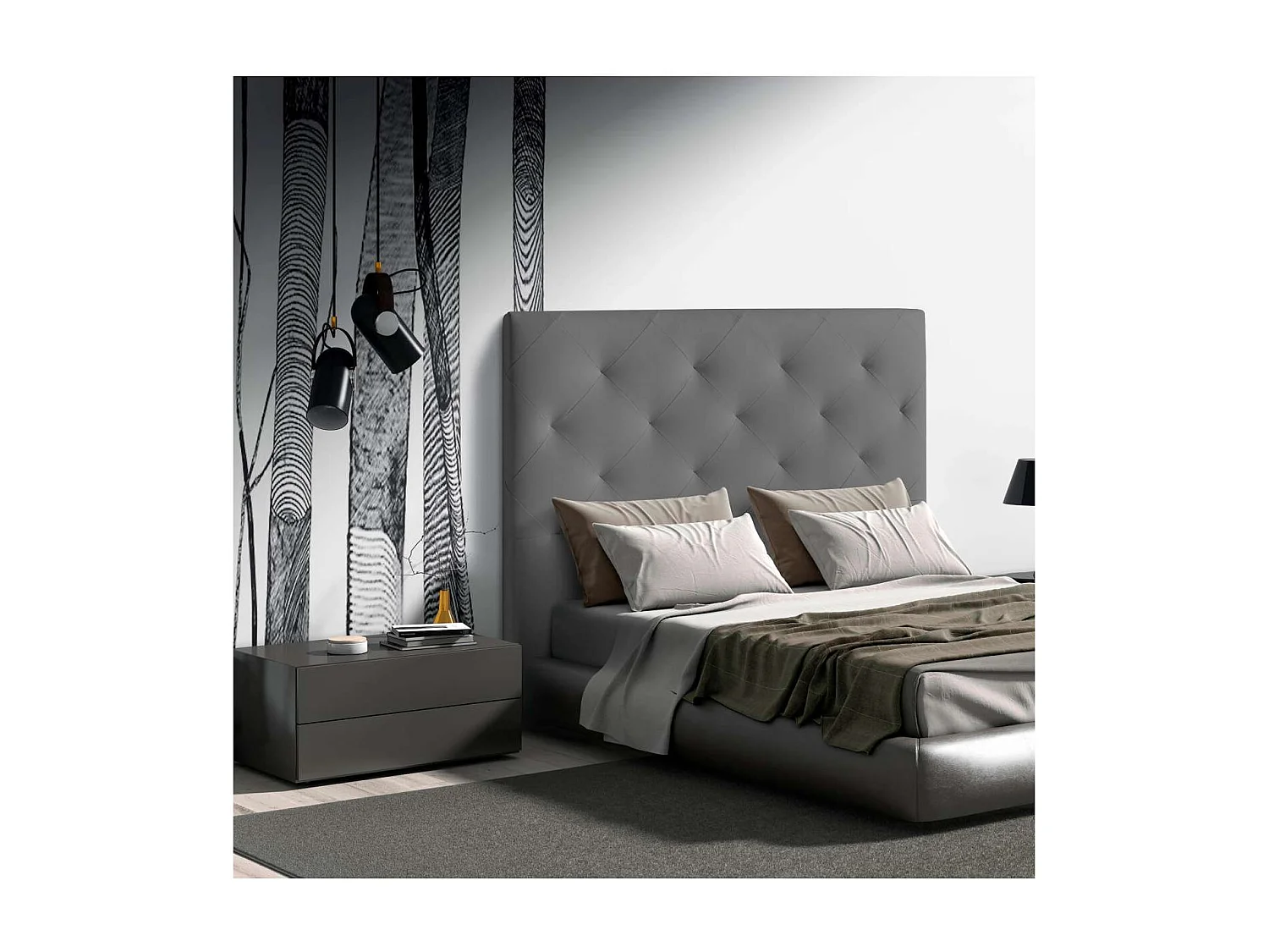 Cabecero Nadia para colchón de 150cm tapizado gris, 160cm(ancho) 120cm(alto) 9cm(fondo)