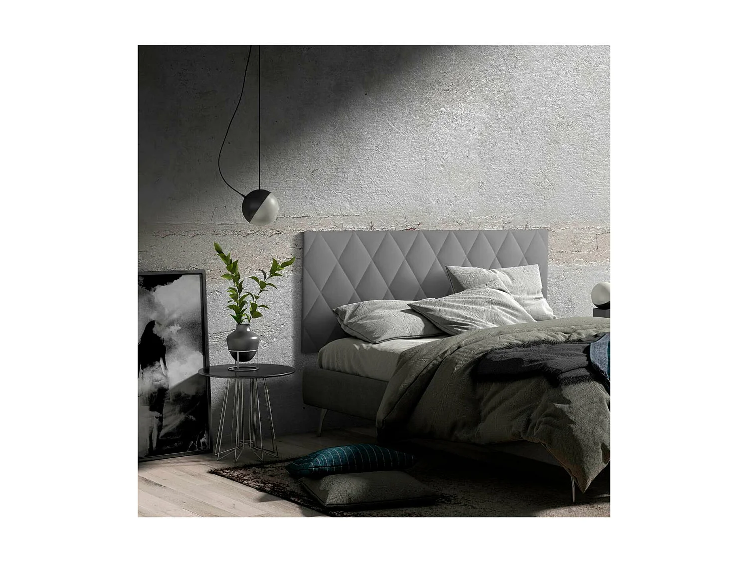 Cabecero para colchón de 150cm Maya tapizado gris, 160cm(ancho) 60cm(alto) 3.5cm(fondo)