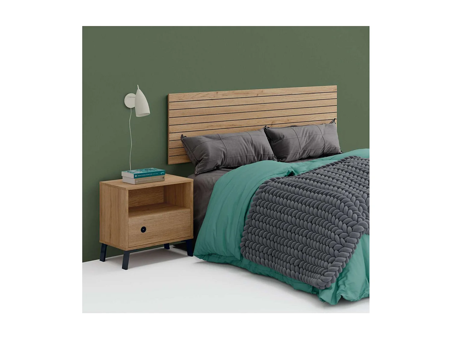 Cabecero Camila rayas en acabado de color roble gold, 50cm(alto) 160cm(ancho)