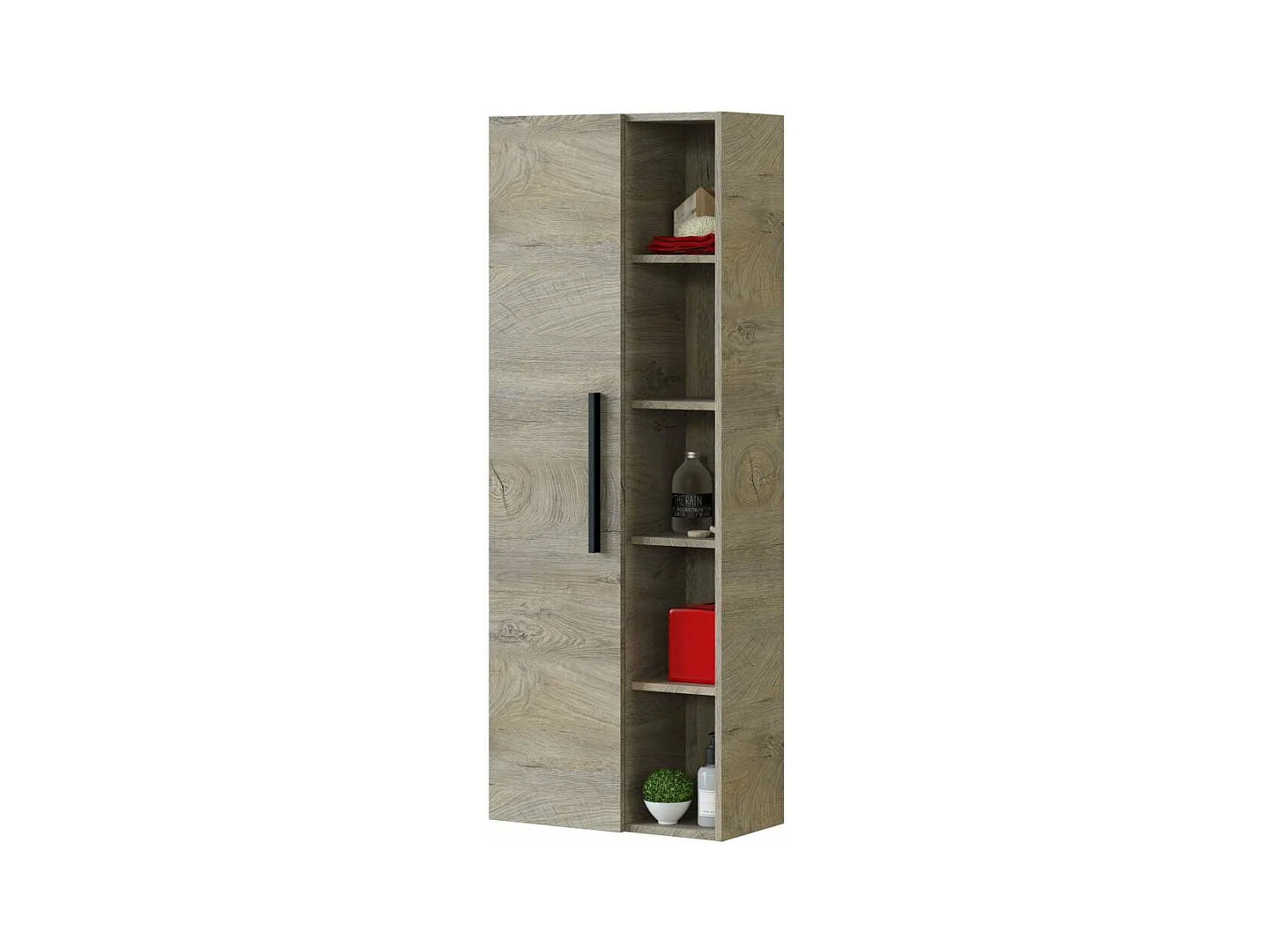 Columna suspendida Buñol para baño con una puerta y estantes acabado roble 135 cm(alto)