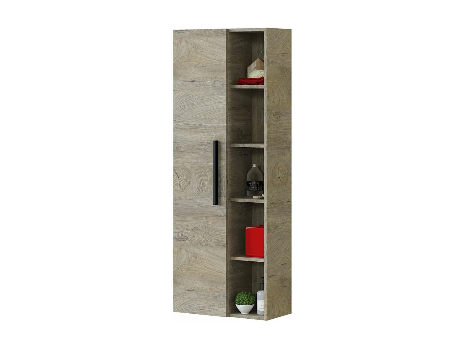 Columna suspendida Buñol para baño con una puerta y estantes acabado roble 135 cm(alto)