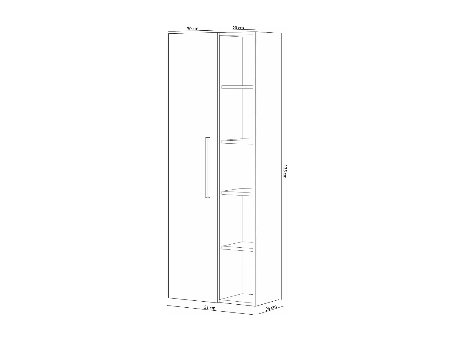 Columna suspendida Buñol para baño con una puerta y estantes acabado roble 135 cm(alto)
