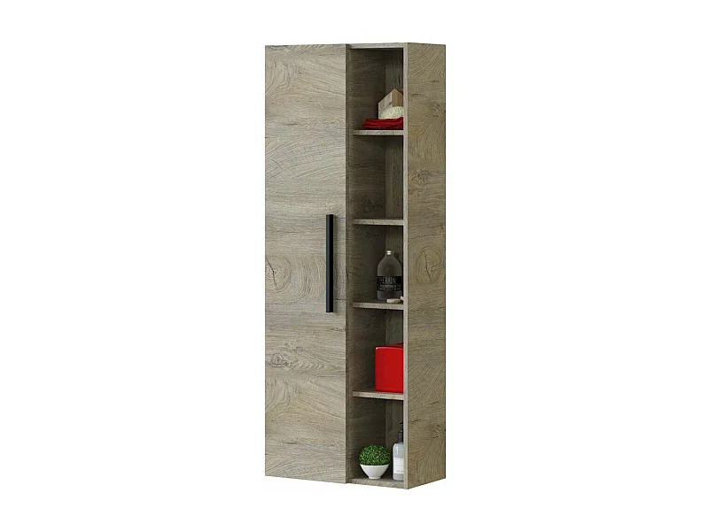 Columna suspendida Buñol para baño con una puerta y estantes acabado roble 135 cm(alto)