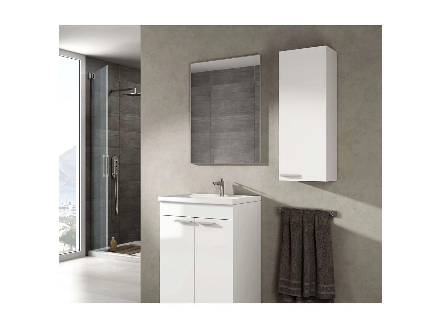 Columna suspendida Lis para baño con una puerta en acabado blanco 85 cm(alto)30 cm(ancho)