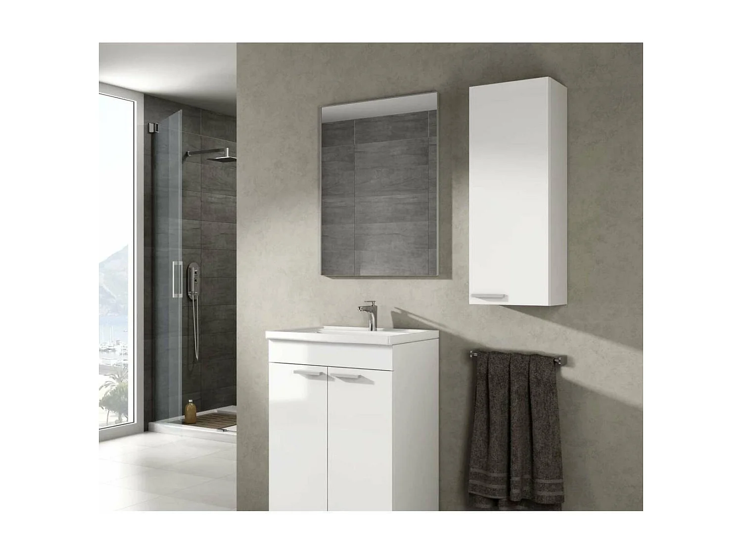 Columna suspendida Lis para baño con una puerta en acabado blanco 85 cm(alto)30 cm(ancho)