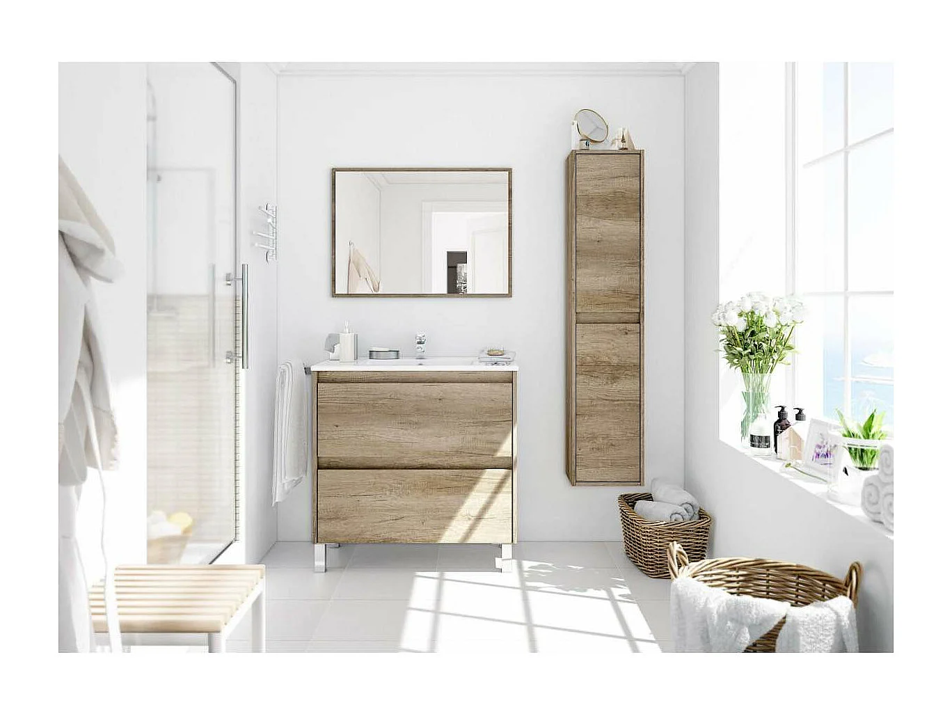 Columna suspendida Loa para baño 2 puertas en acabado nordik 140 cm(alto)30 cm(ancho)25.5