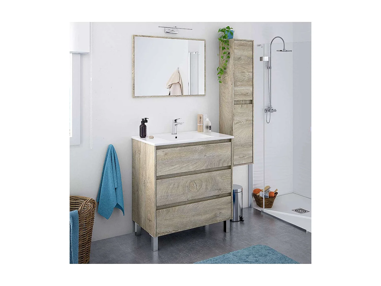 Columna suspendida Loa para baño 2 puertas en acabado nordik 140 cm(alto)30 cm(ancho)25.5