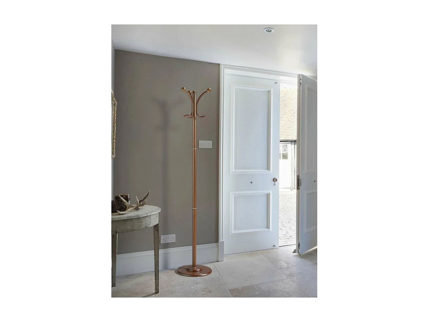 Perchero mod. 409 herrajes en cromo satinado lacado mogano, 170 cm(alto)35 cm(ancho)35 cm(