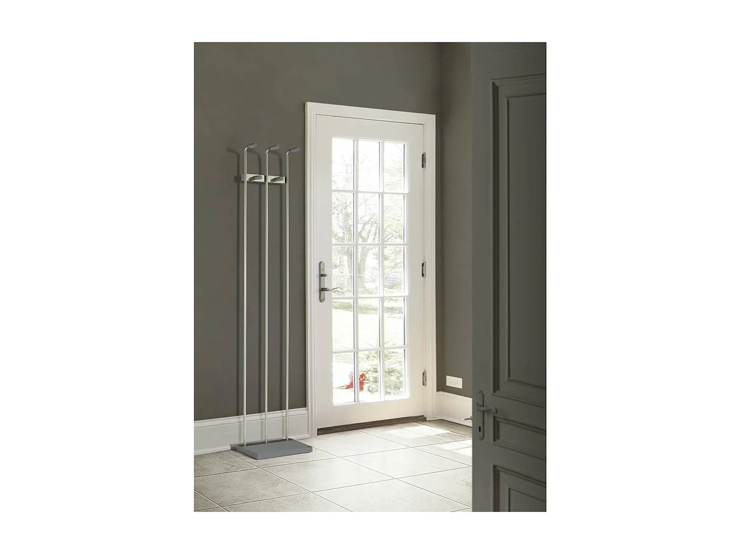 Perchero mod. 465 herrajes en cromo satinado lacado gris, 182 cm(alto)34 cm(ancho)20 cm(la