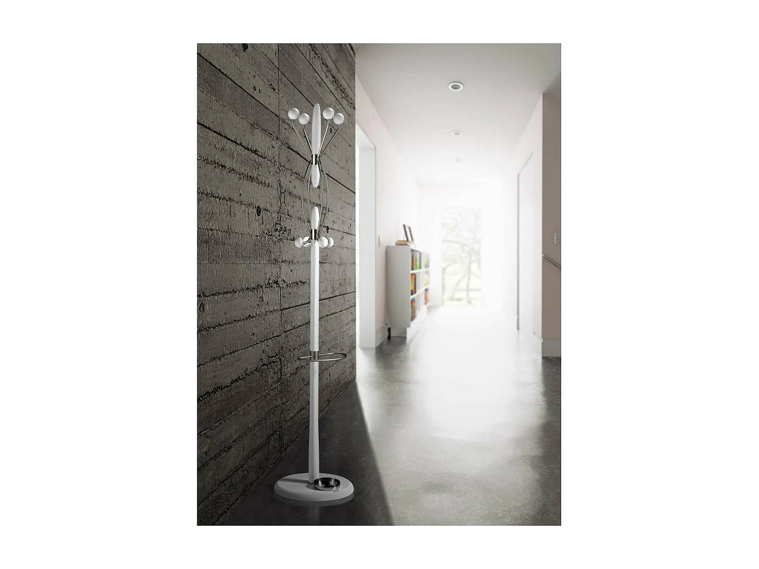 Perchero mod. 425 con paragüero herrajes cromo satinado lacado blanco, 184 cm(alto)37 cm(