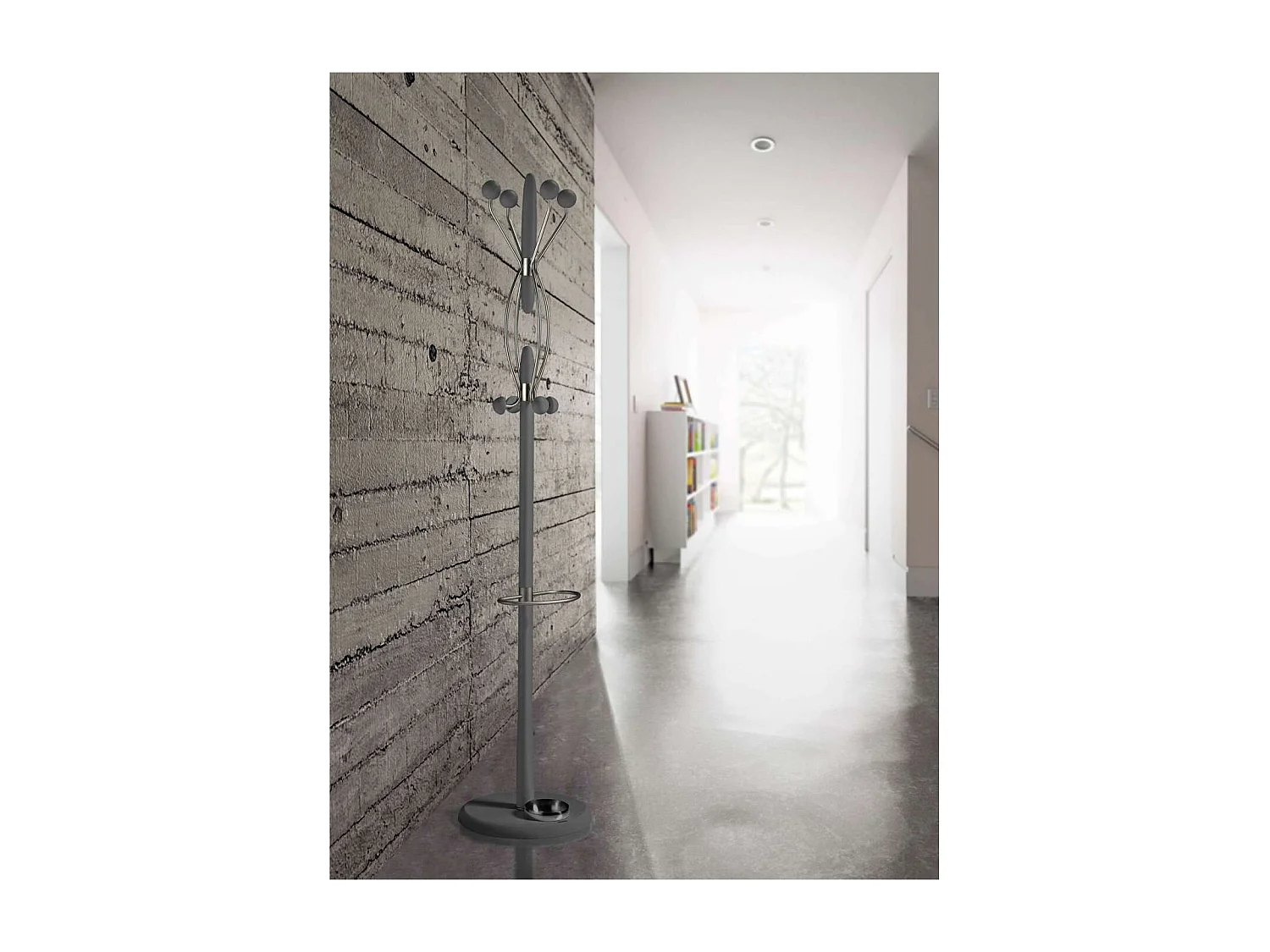 Perchero mod. 425 con paragüero herrajes cromo satinado lacado gris, 184 cm(alto)37 cm(an