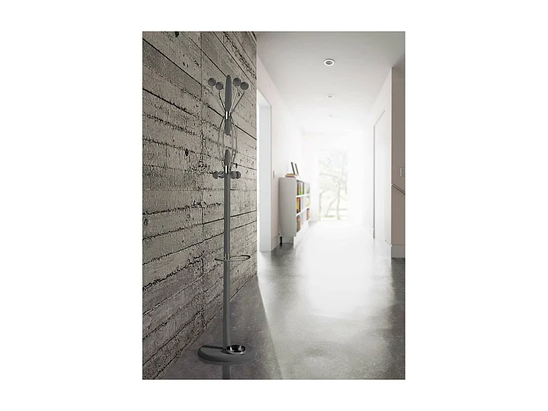 Perchero mod. 425 con paragüero herrajes cromo satinado lacado gris, 184 cm(alto)37 cm(an