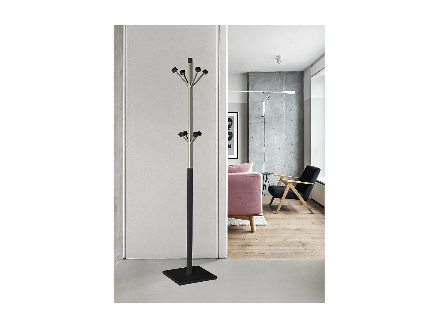 Perchero mod. 429 moderno herrajes cromo satinado lacado negro, 180 cm(alto)34 cm(ancho)34