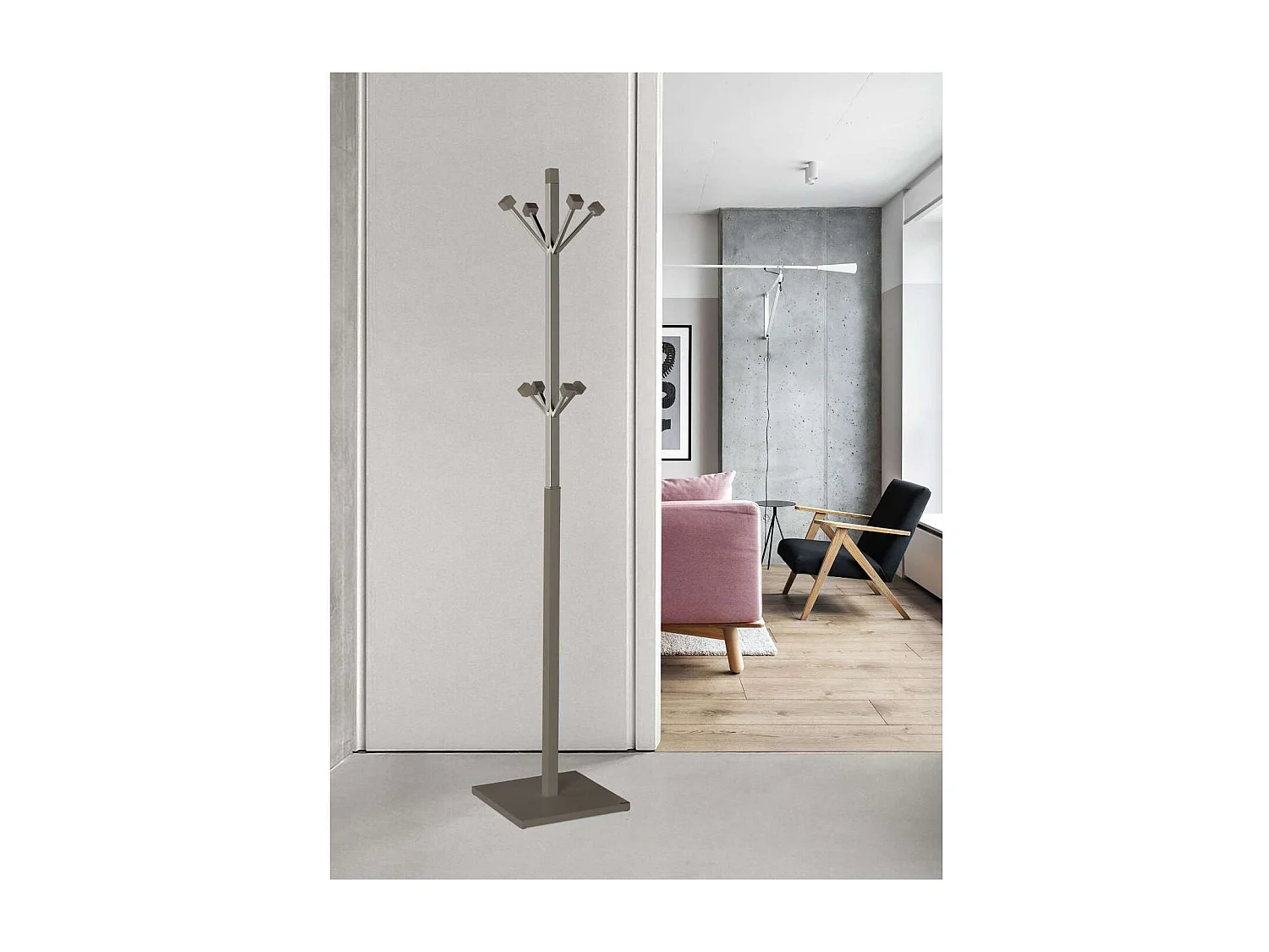 Perchero mod. 429 moderno herrajes cromo satinado lacado moka, 180 cm(alto)34 cm(ancho)34