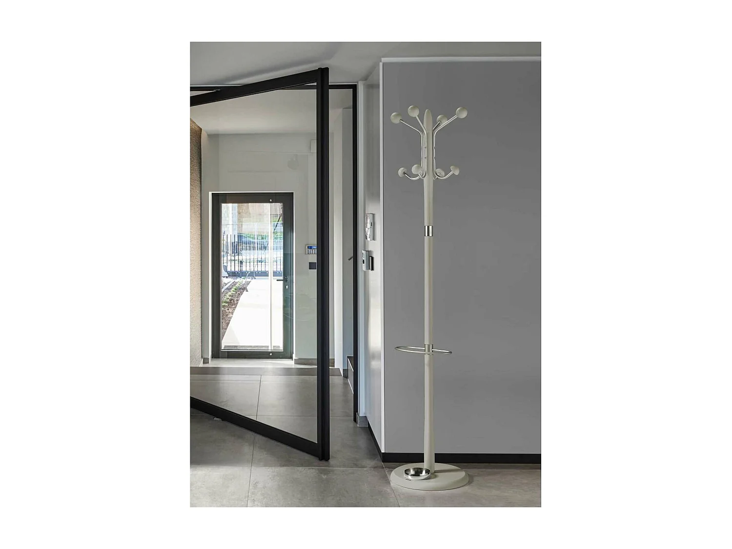 Perchero mod. 421 con paragüero herrajes en cromo satinado lacado visón, 180 cm(alto)37