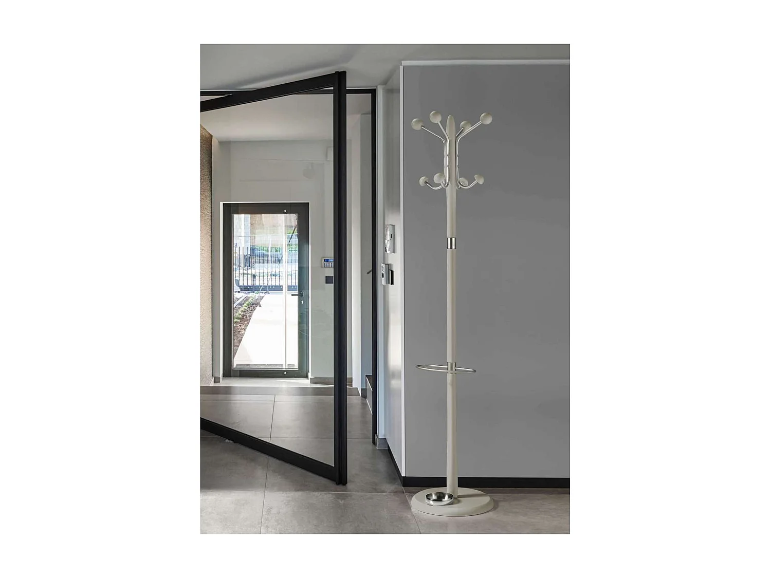 Perchero mod. 421 con paragüero herrajes en cromo satinado lacado visón, 180 cm(alto)37