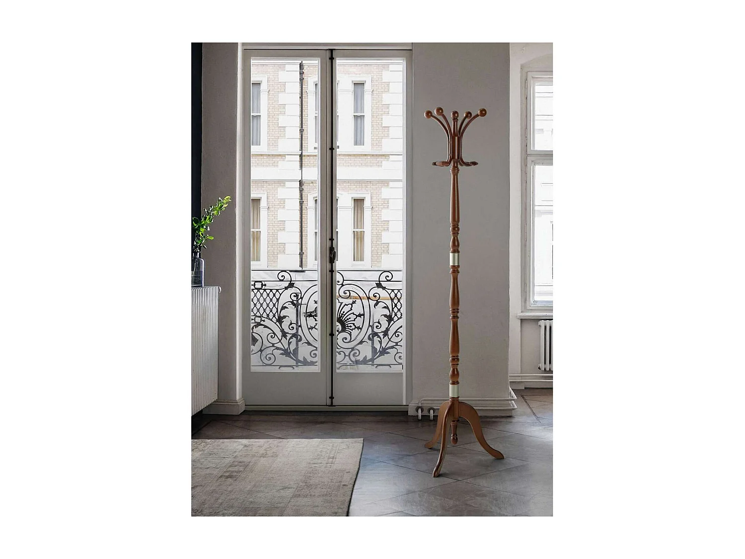 Perchero mod. 442 herrajes en cromo satinado lacado nogal, 175 cm(alto)44 cm(ancho)38 cm(l