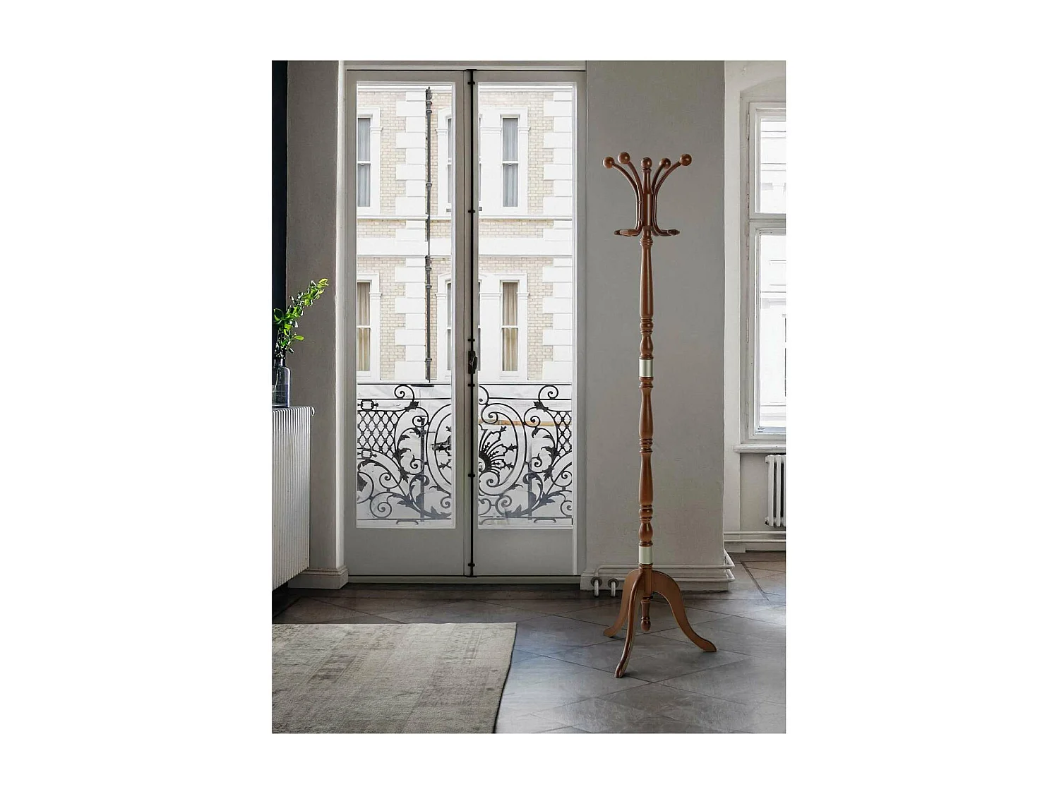 Perchero mod. 442 herrajes en cromo satinado lacado nogal, 175 cm(alto)44 cm(ancho)38 cm(l