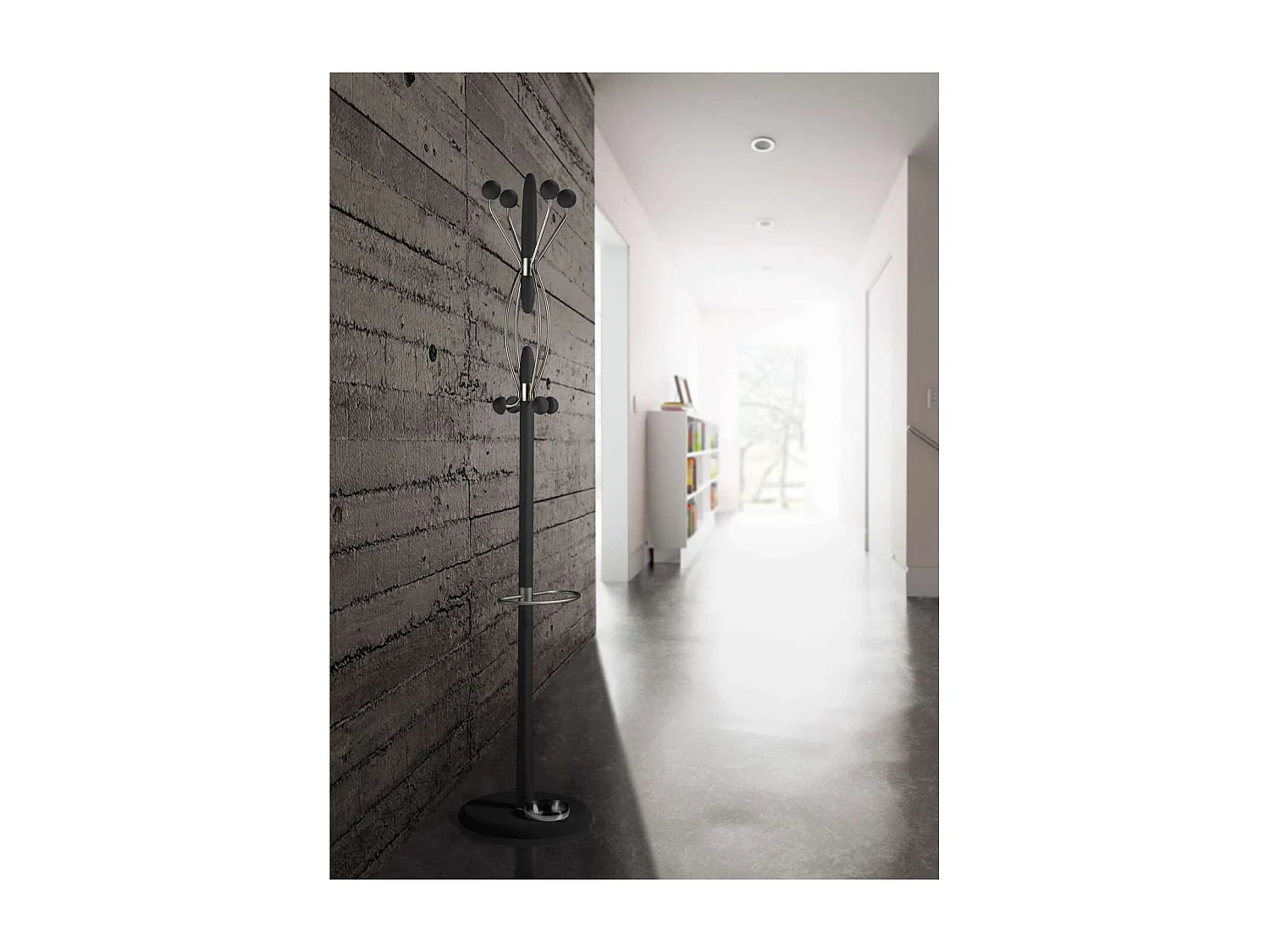 Perchero mod. 425 con paragüero herrajes cromo satinado lacado negro, 184 cm(alto)37 cm(a