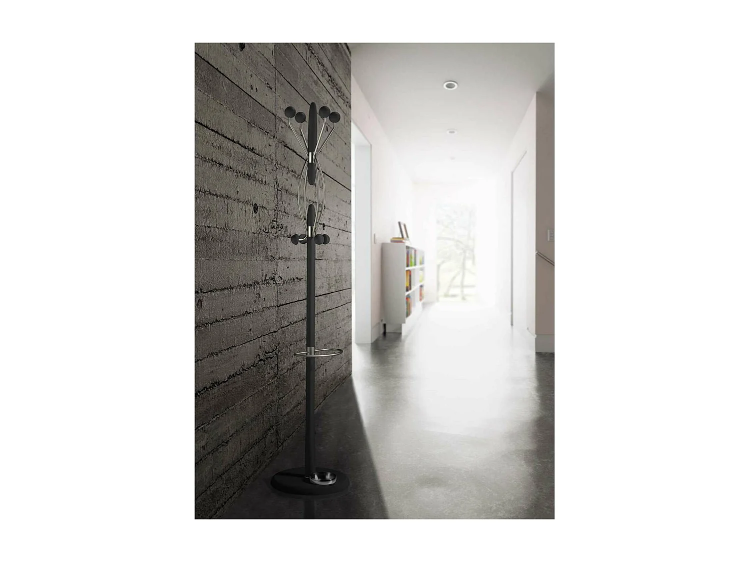 Perchero mod. 425 con paragüero herrajes cromo satinado lacado negro, 184 cm(alto)37 cm(a