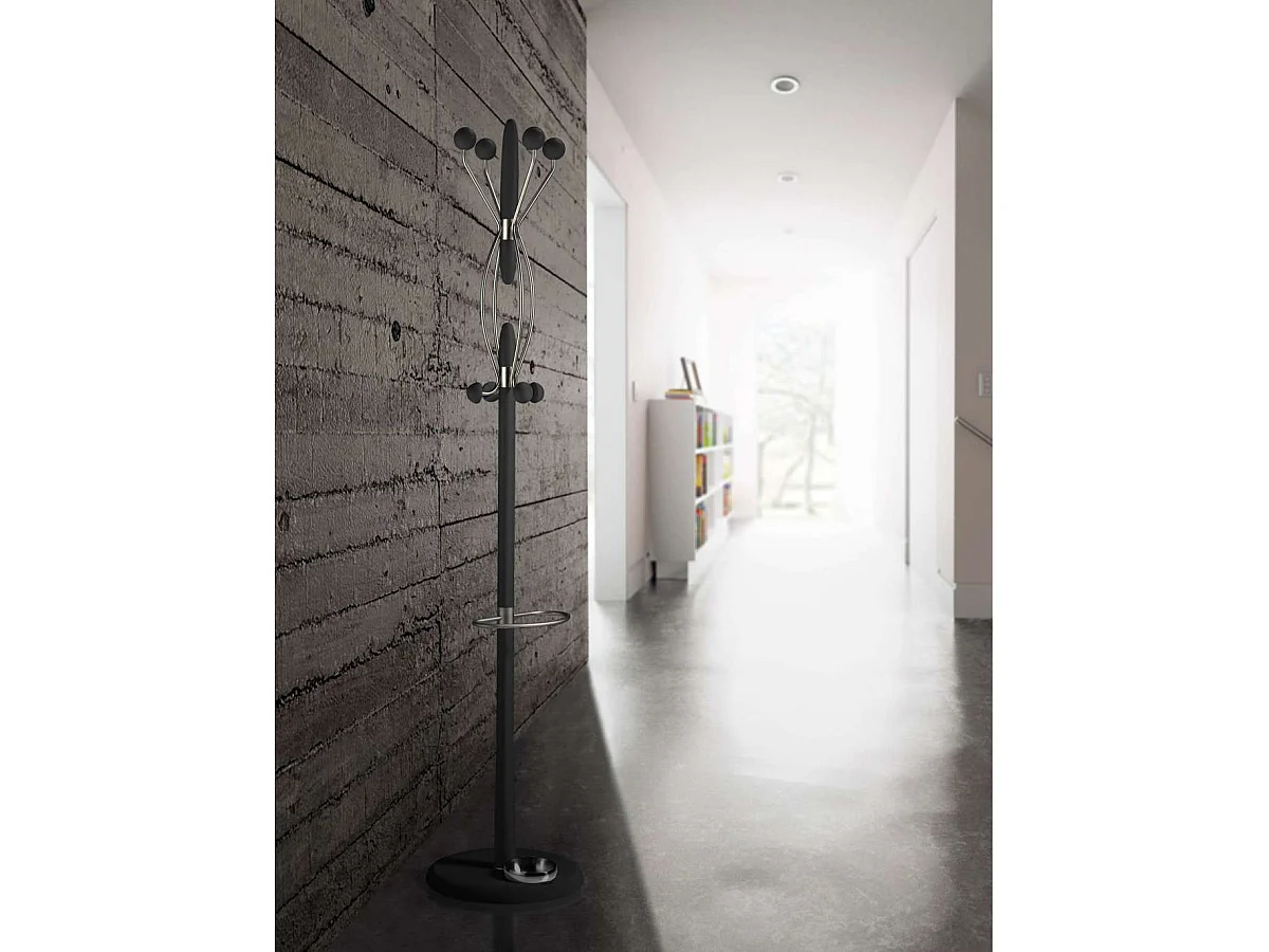 Perchero mod. 425 con paragüero herrajes cromo satinado lacado negro, 184 cm(alto)37 cm(a