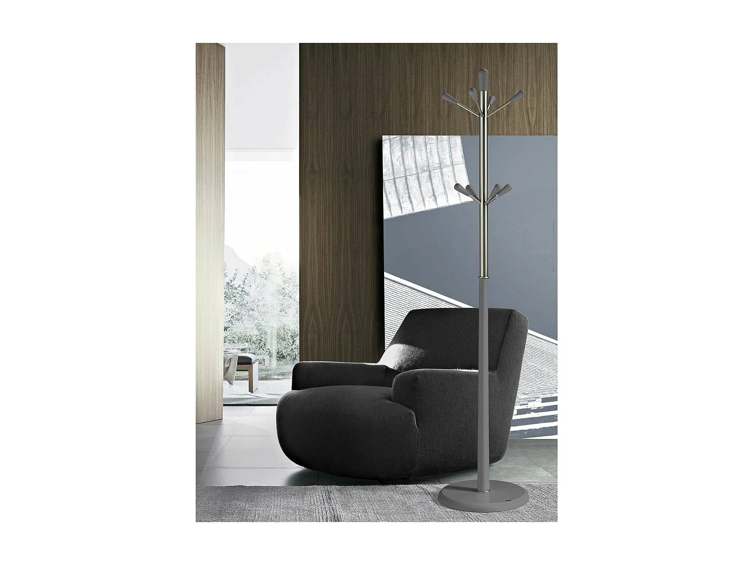 Perchero moderno mod. 414  herrajes cromo satinado lacado gris, 180 cm(alto)37 cm(ancho)37