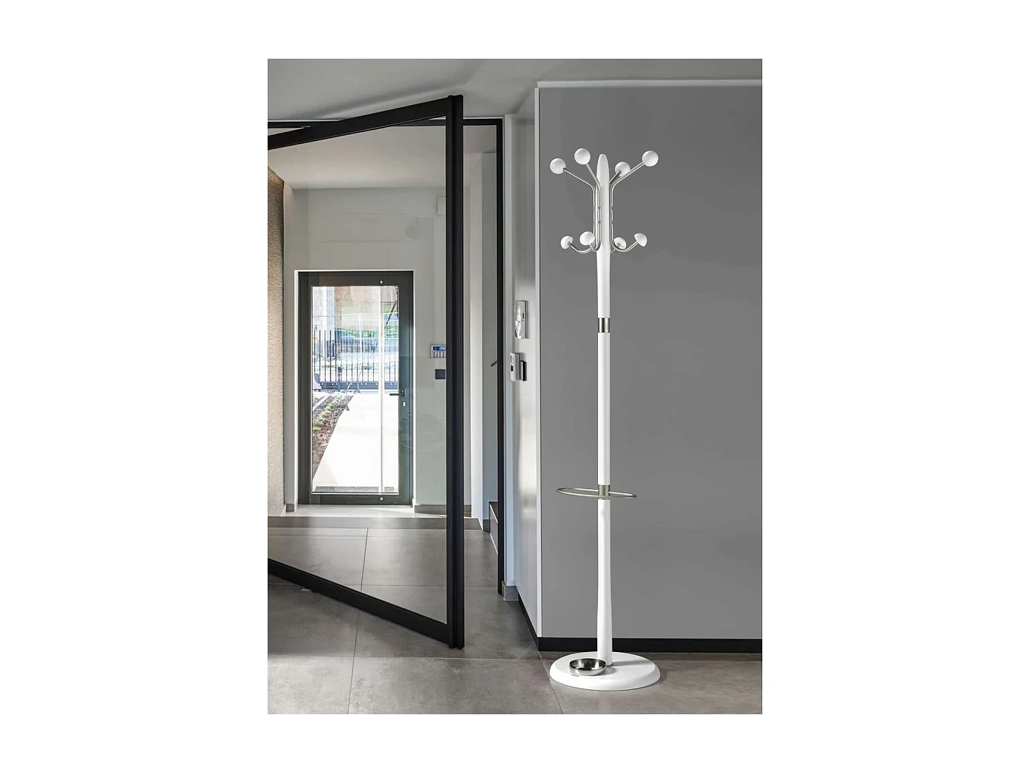 Perchero mod. 421 con paragüero herrajes en cromo satinado lacado blanco, 180 cm(alto)37