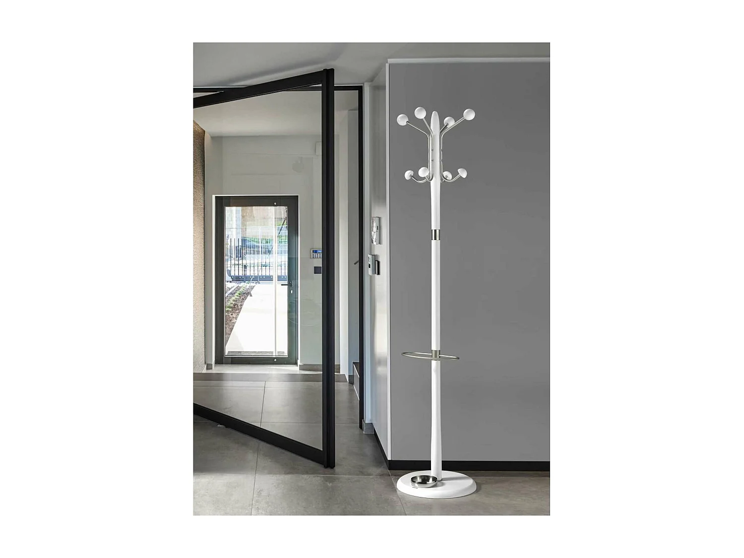 Perchero mod. 421 con paragüero herrajes en cromo satinado lacado blanco, 180 cm(alto)37